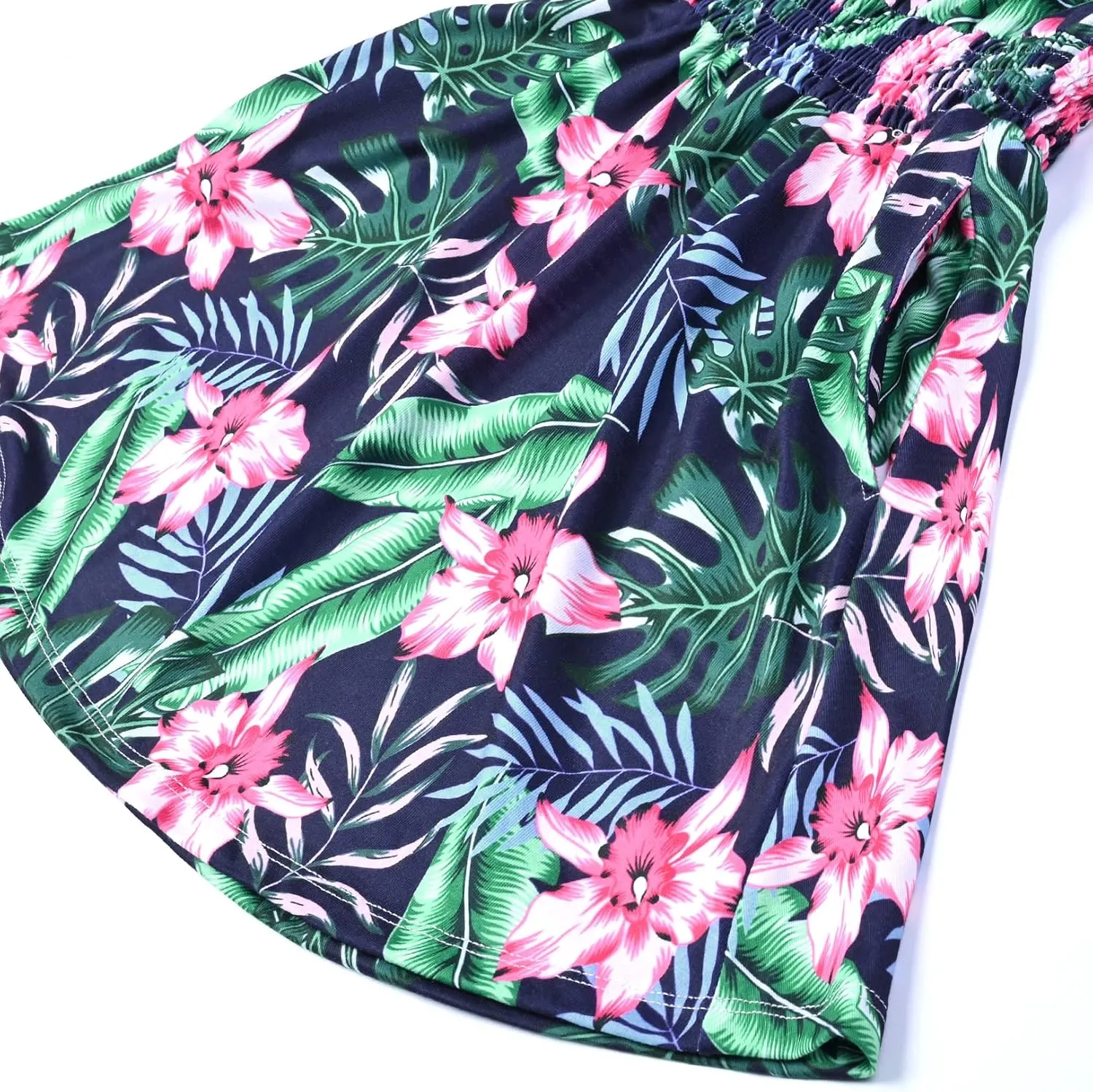 Perfashion Girls Summer Dresses Printed Casual Loose Sundress Smocked Waist Roll-Sleeve