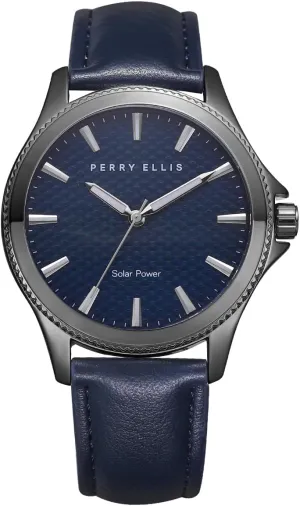 PERRY ELLIS Solar Powered Mens Watch | Vegan Leather Water-Resistant Analog Wrist Watches for Men | 41mm Case | Relojes para Hombres | Elegant Gift for Man