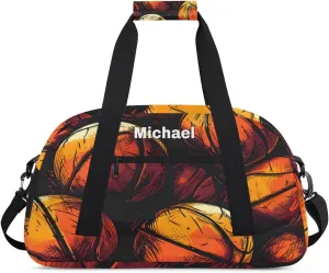 Personalized Basketball Sports Duffel Bag with Name, Men Sport Duffel Gym Training Bag Weekender Bags Athlete Bag Travel Workout Duffel Bag, Orange Drawn Basketball Orange
