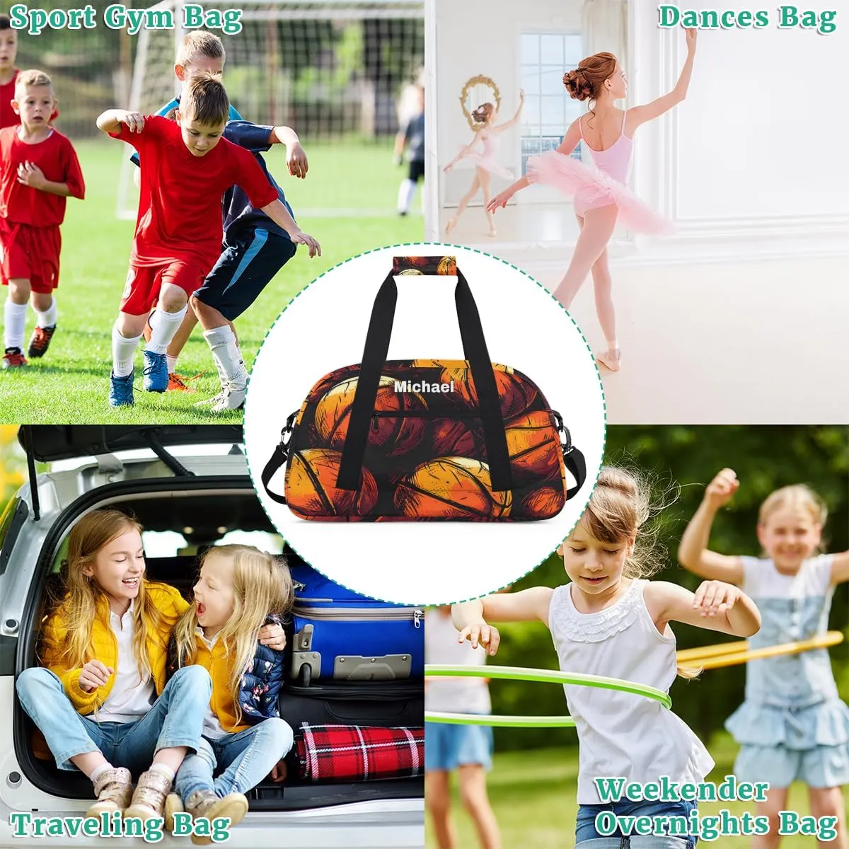 Personalized Basketball Sports Duffel Bag with Name, Men Sport Duffel Gym Training Bag Weekender Bags Athlete Bag Travel Workout Duffel Bag, Orange Drawn Basketball Orange