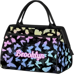 Personalized Butterfly Duffel Bag with Name Custom Travel Sports Bag for Women Men Waterproof Dance Ballet Bag Lightweight 15.2in, Colorful Blue
