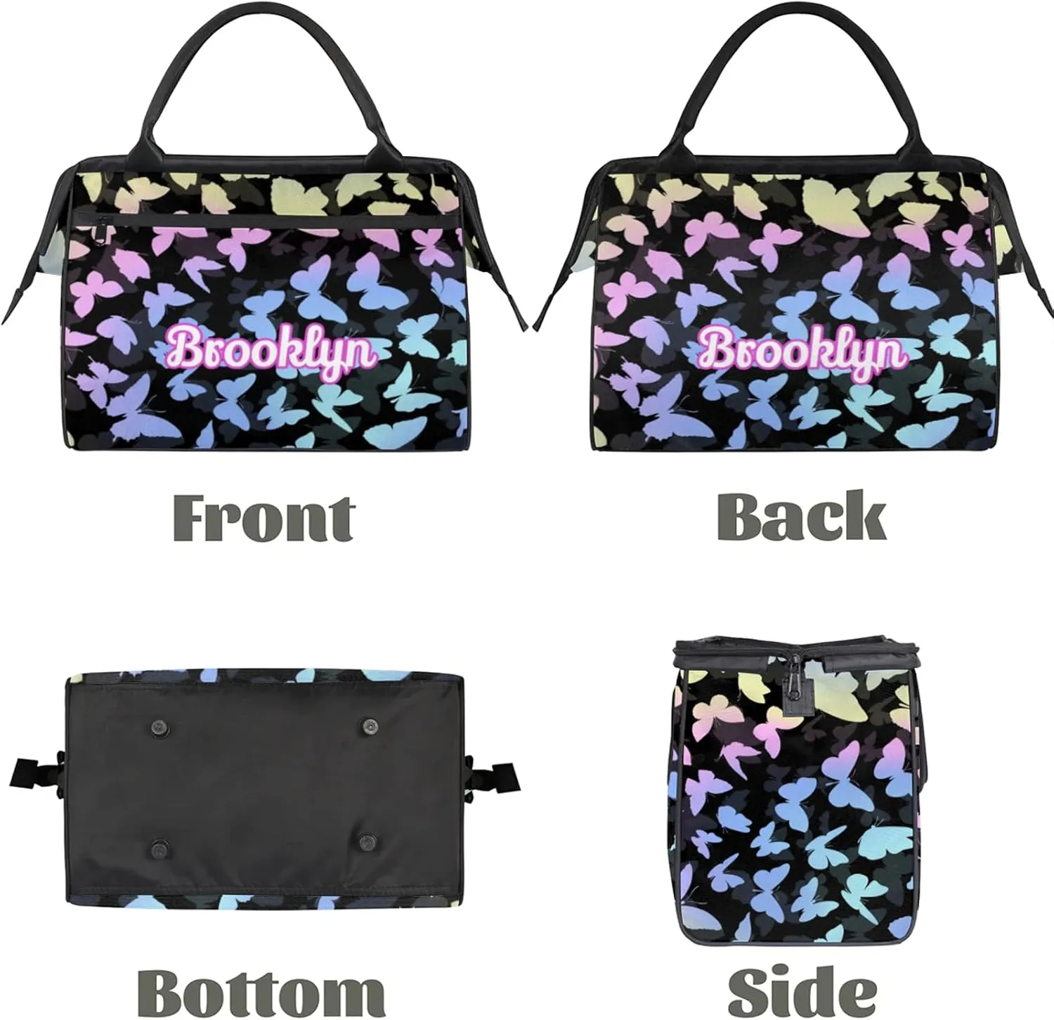 Personalized Butterfly Duffel Bag with Name Custom Travel Sports Bag for Women Men Waterproof Dance Ballet Bag Lightweight 15.2in, Colorful Blue