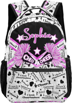 Personalized Cheer Pink Fuchsia Cheerleader Glitter Print Bags with Name Bag Waterproof Backpack Unisex Schoolbag Gift Casual Pack for Student Boys Girls