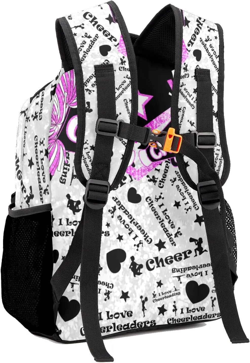Personalized Cheer Pink Fuchsia Cheerleader Glitter Print Bags with Name Bag Waterproof Backpack Unisex Schoolbag Gift Casual Pack for Student Boys Girls