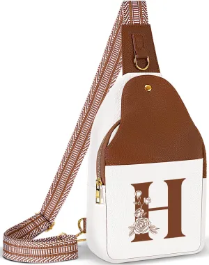 Personalized Crossbody Bag for Women Leather Sling Bags with Initial Letter Chest Bag for Travel, Gift for Mom Wife