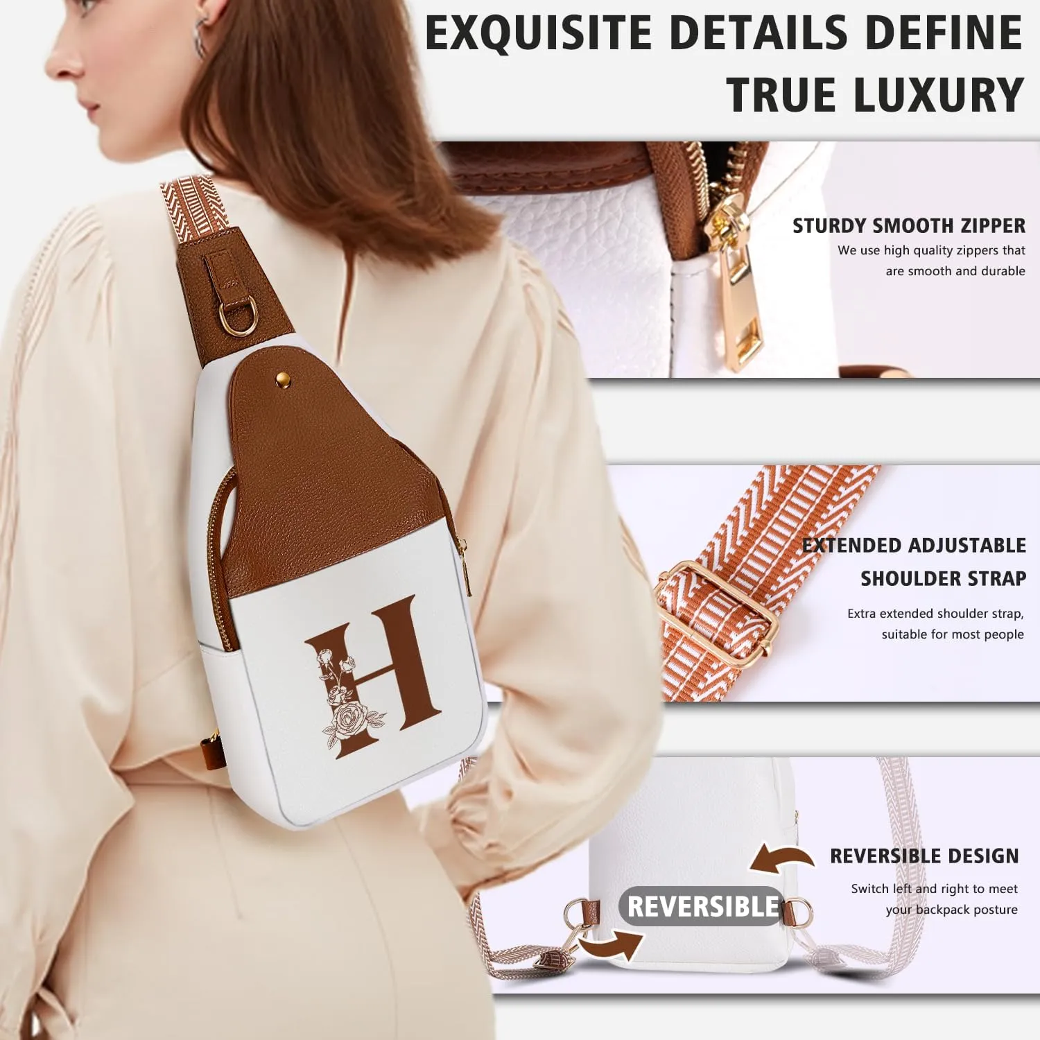 Personalized Crossbody Bag for Women Leather Sling Bags with Initial Letter Chest Bag for Travel, Gift for Mom Wife