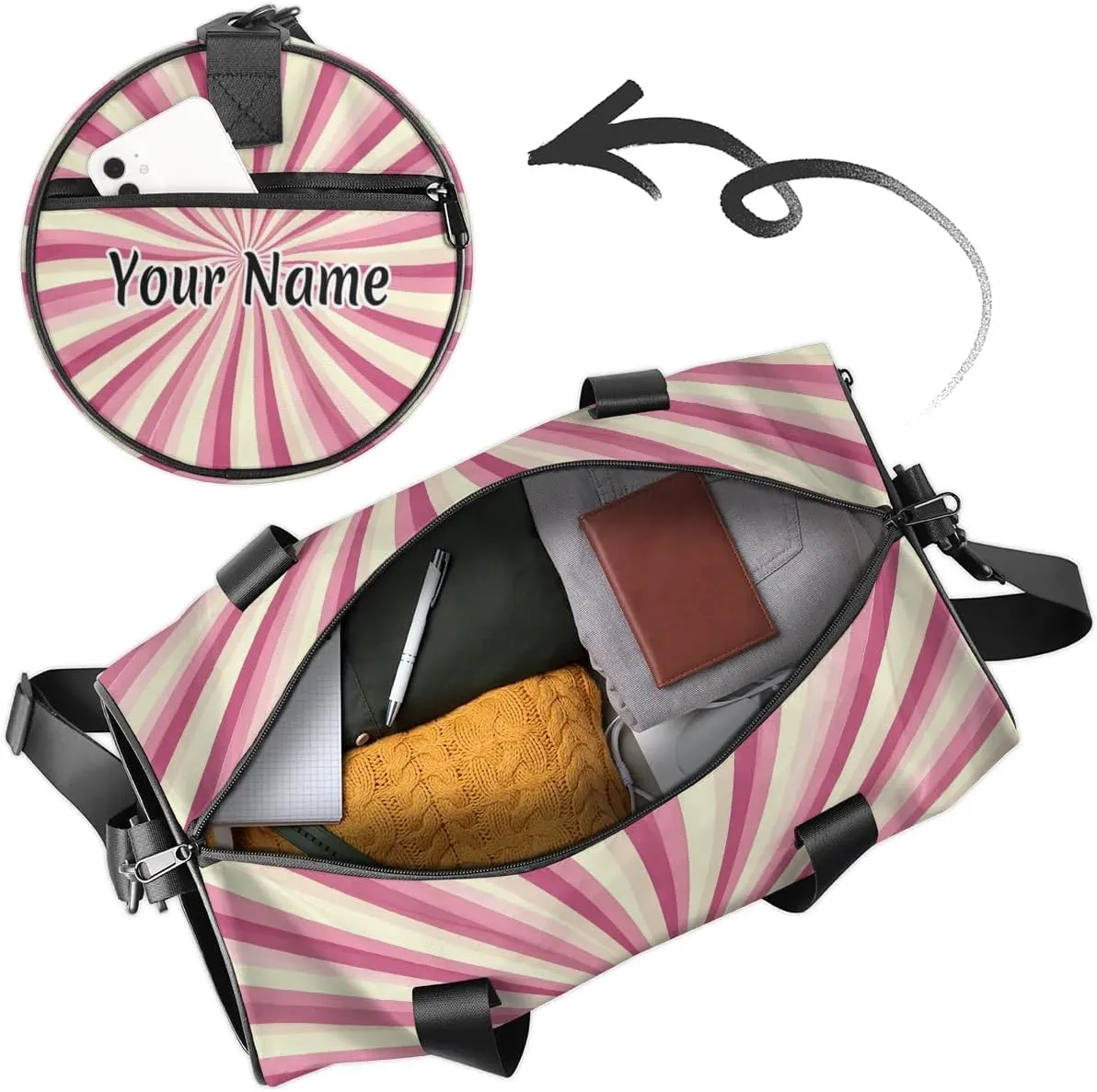 Personalized Duffel Bag for Women, Custom Chevrons Gym Bag for Sports, Waterproof Dance Bag with Name, Lightweight Carryon Gym Bag, Chevrons