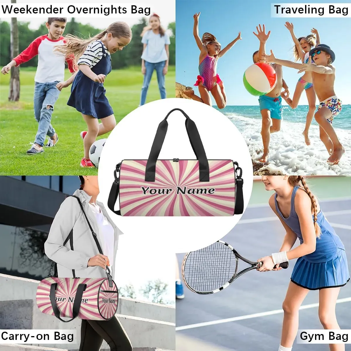 Personalized Duffel Bag for Women, Custom Chevrons Gym Bag for Sports, Waterproof Dance Bag with Name, Lightweight Carryon Gym Bag, Chevrons
