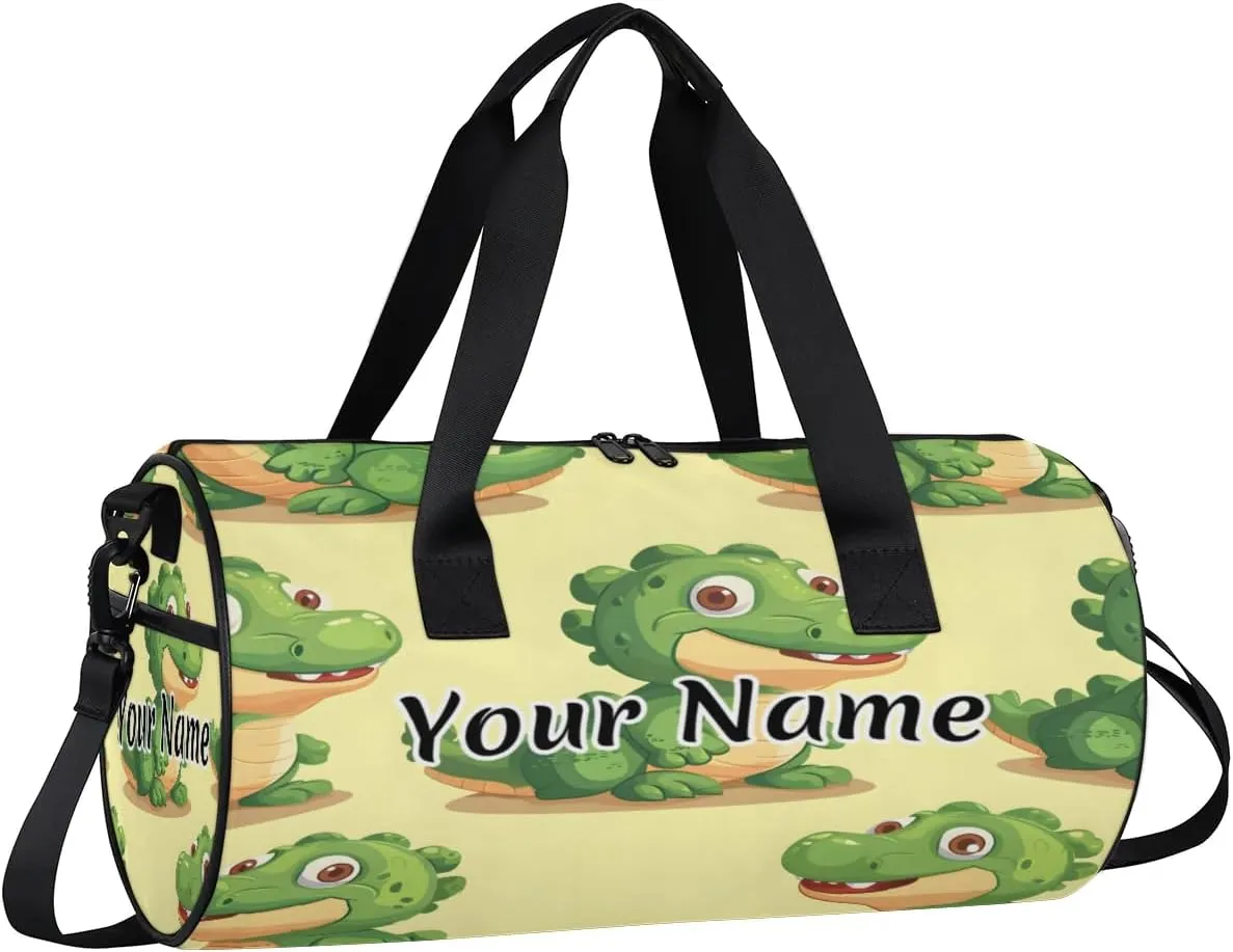 Personalized Duffel Bag for Women, Custom Cute Crocodiles Gym Bag for Sports, Waterproof Dance Bag with Name, Lightweight Carryon Gym Bag, Crocodile