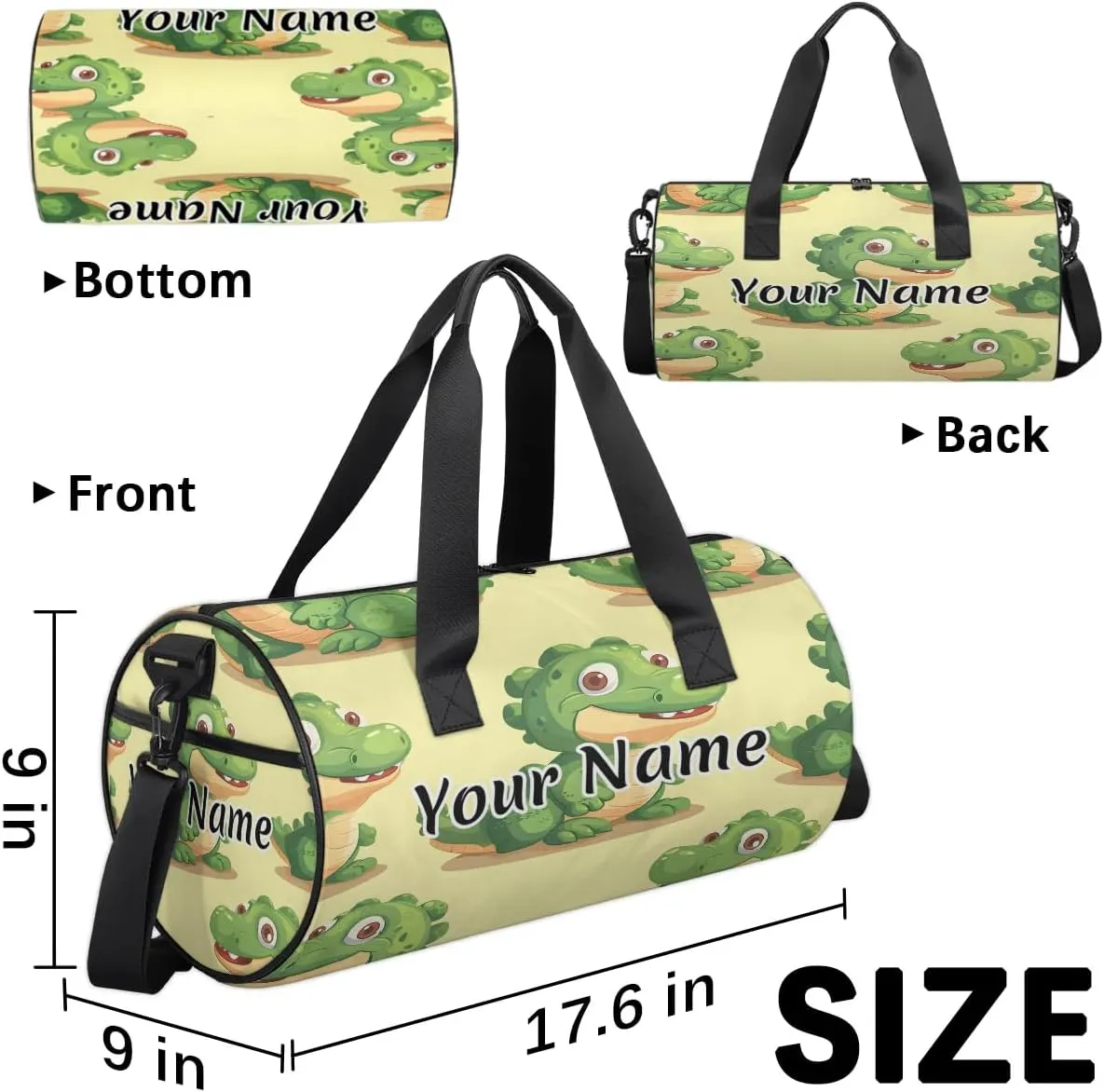 Personalized Duffel Bag for Women, Custom Cute Crocodiles Gym Bag for Sports, Waterproof Dance Bag with Name, Lightweight Carryon Gym Bag, Crocodile