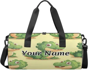 Personalized Duffel Bag for Women, Custom Cute Crocodiles Gym Bag for Sports, Waterproof Dance Bag with Name, Lightweight Carryon Gym Bag, Crocodile