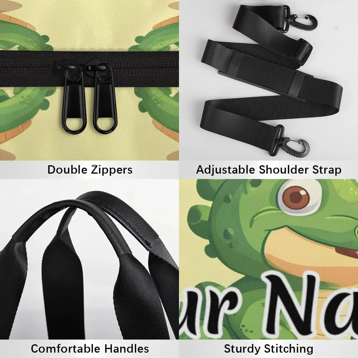 Personalized Duffel Bag for Women, Custom Cute Crocodiles Gym Bag for Sports, Waterproof Dance Bag with Name, Lightweight Carryon Gym Bag, Crocodile