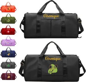 Personalized Duffle Bag with Embroidery Name/Color Print logo, Sports Yoga Dance Gym Bag, Waterproof Dufflebag Weekend Getaway for Women Men, with Shoe and Wet Clothes Compartments-Black