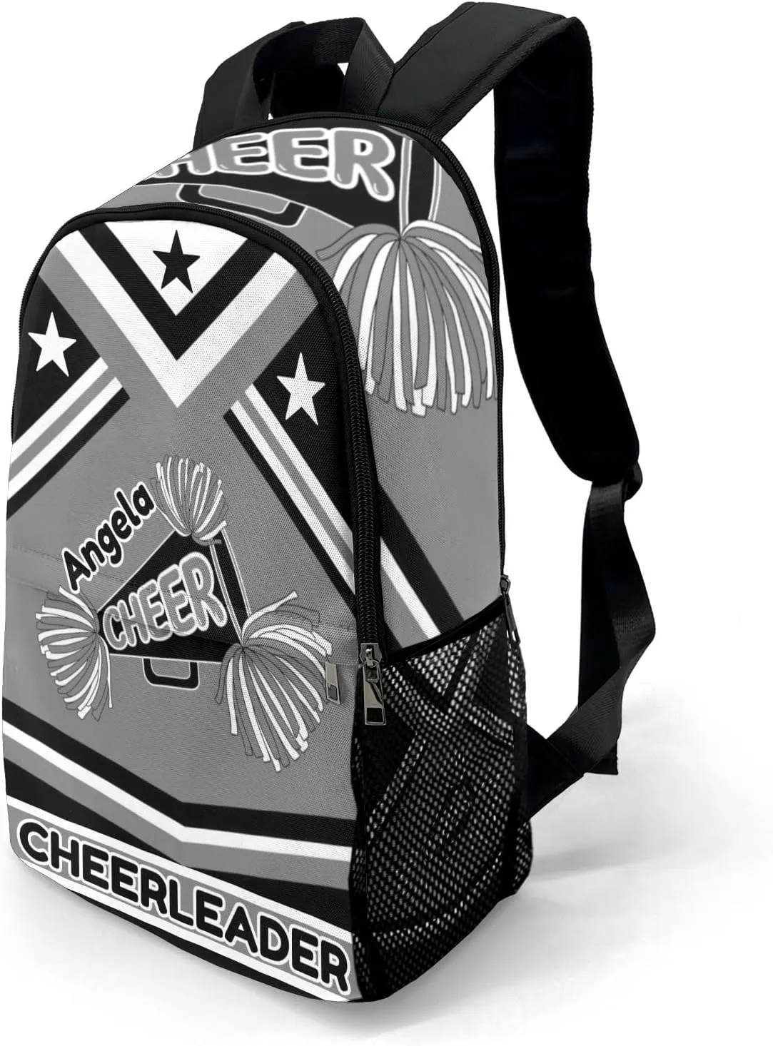 Personalized Gray Cheerleading Stripes Shoulder Bag Backpack Daypack Multifunction Leisure Schoolbag Outdoor Casual Bag with Name Custom