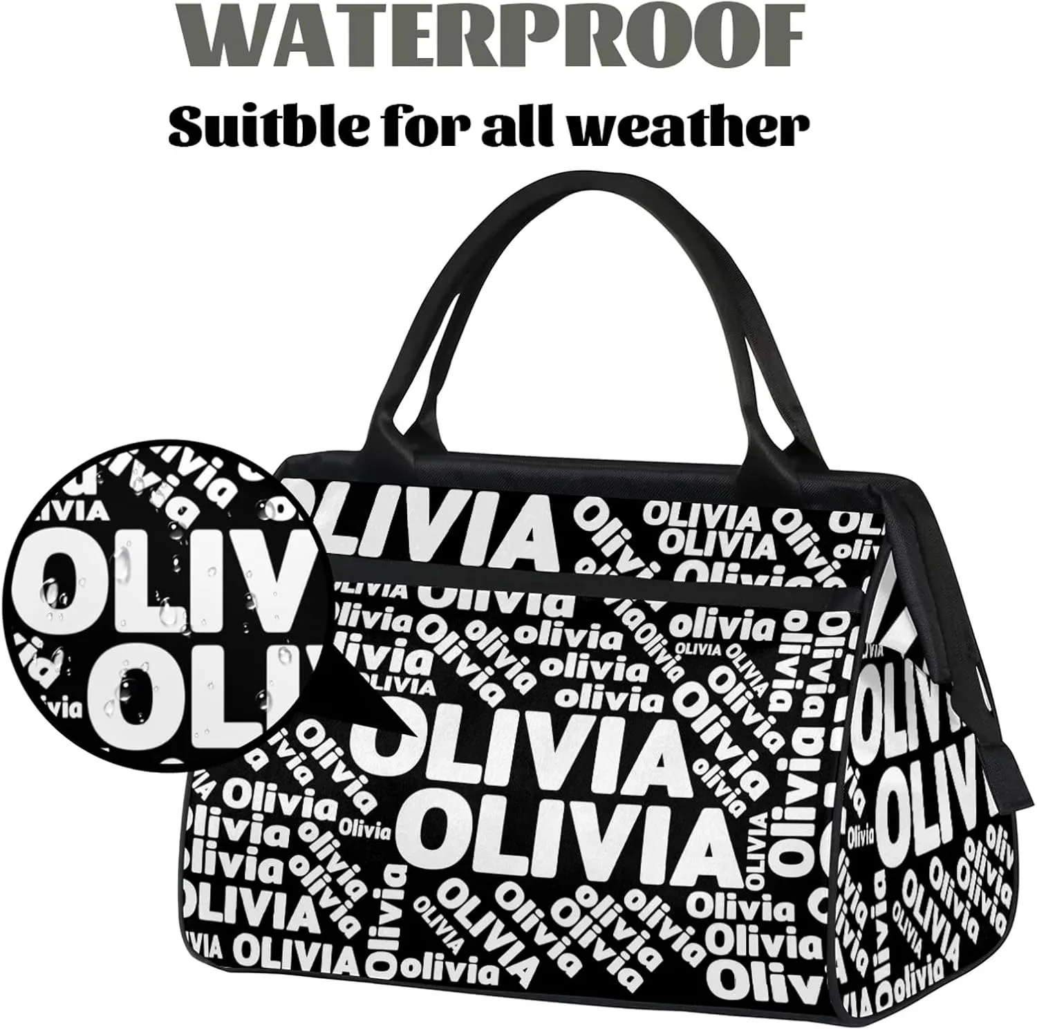 Personalized Gym Sport Duffel Bag with Name Custom Travel Overnight Bag Waterproof Customized Dance Bag Carry-On Tote 15.2in, Pure Black
