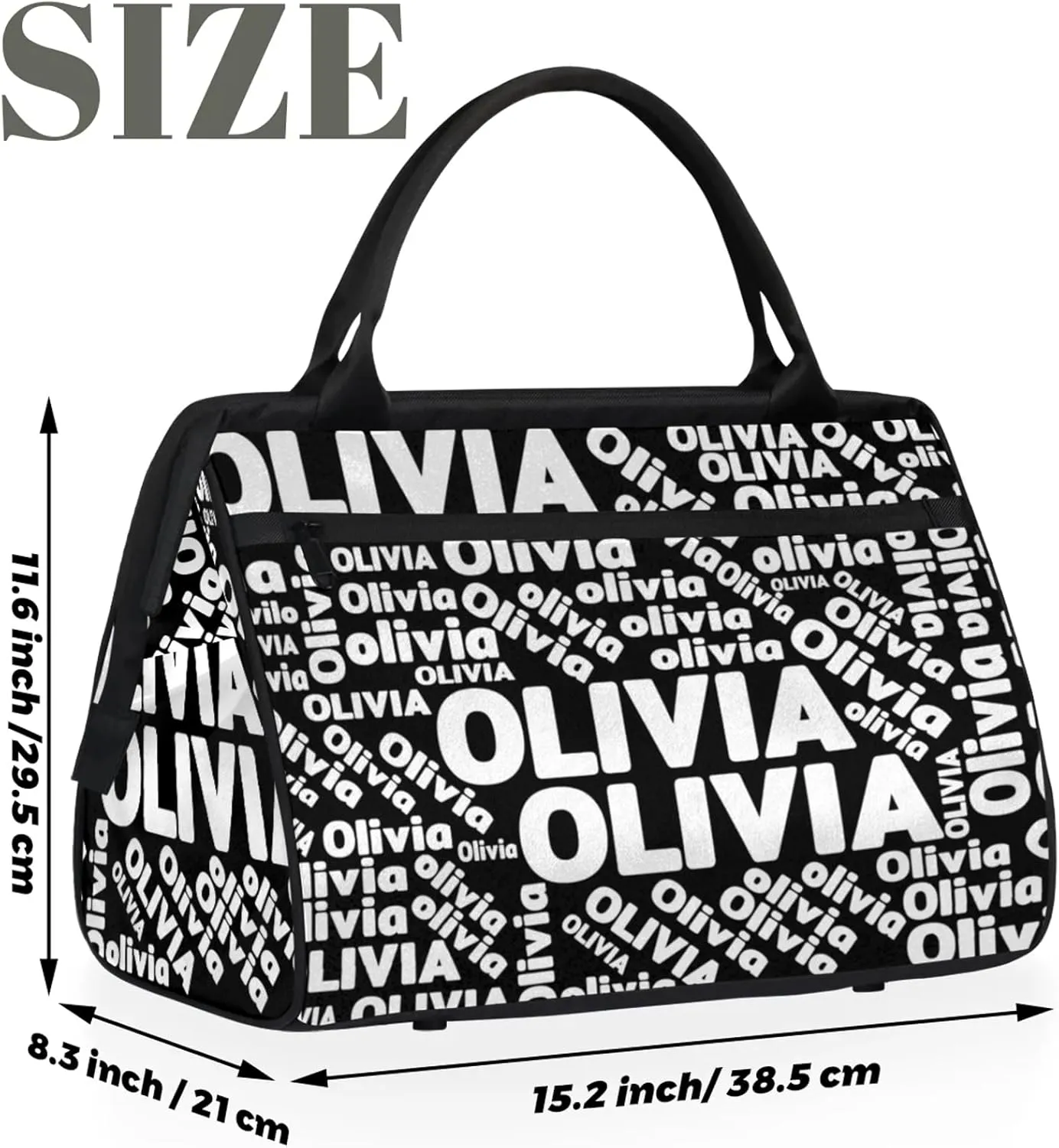 Personalized Gym Sport Duffel Bag with Name Custom Travel Overnight Bag Waterproof Customized Dance Bag Carry-On Tote 15.2in, Pure Black