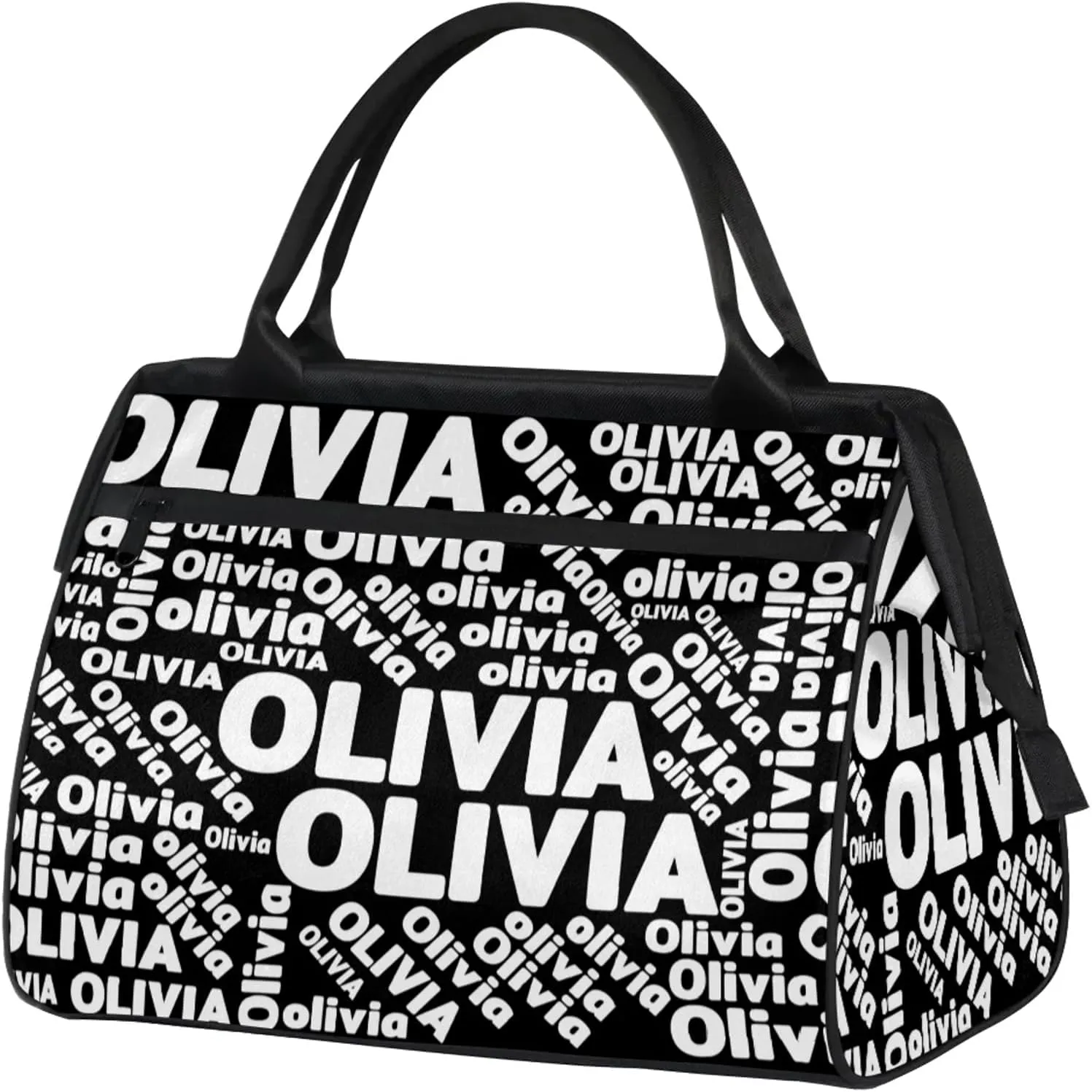 Personalized Gym Sport Duffel Bag with Name Custom Travel Overnight Bag Waterproof Customized Dance Bag Carry-On Tote 15.2in, Pure Black