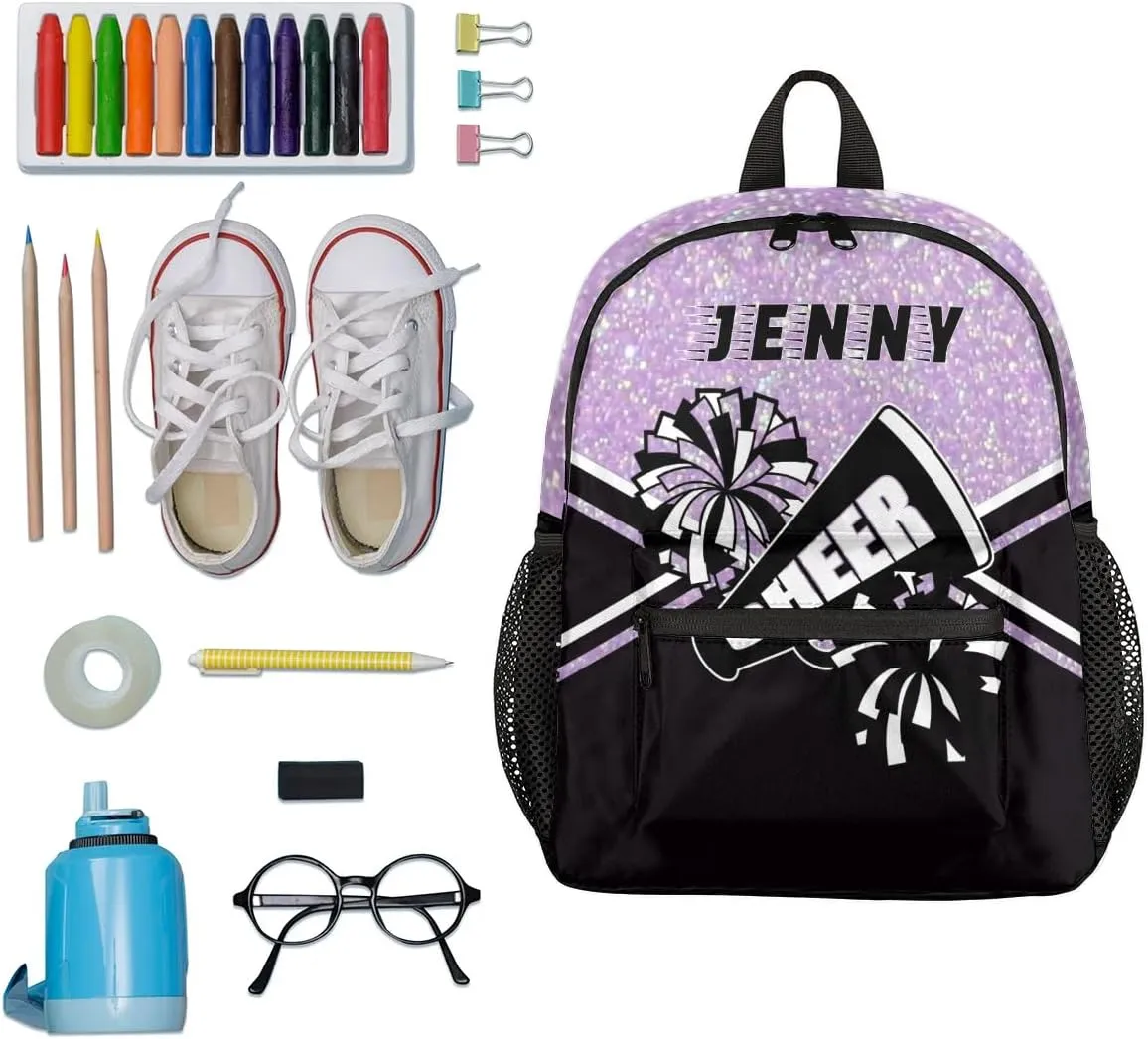 Personalized Kids Cheer Backpack for Girls Boy Cheerleader Preschool Toddler Backpack Kindergarten Nursery Bookbag Custom School Bag Purple Glitter