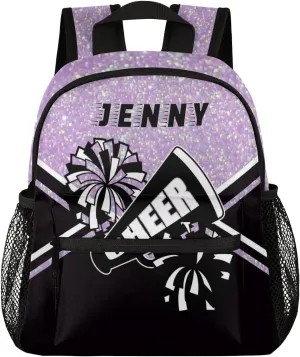 Personalized Kids Cheer Backpack for Girls Boy Cheerleader Preschool Toddler Backpack Kindergarten Nursery Bookbag Custom School Bag Purple Glitter