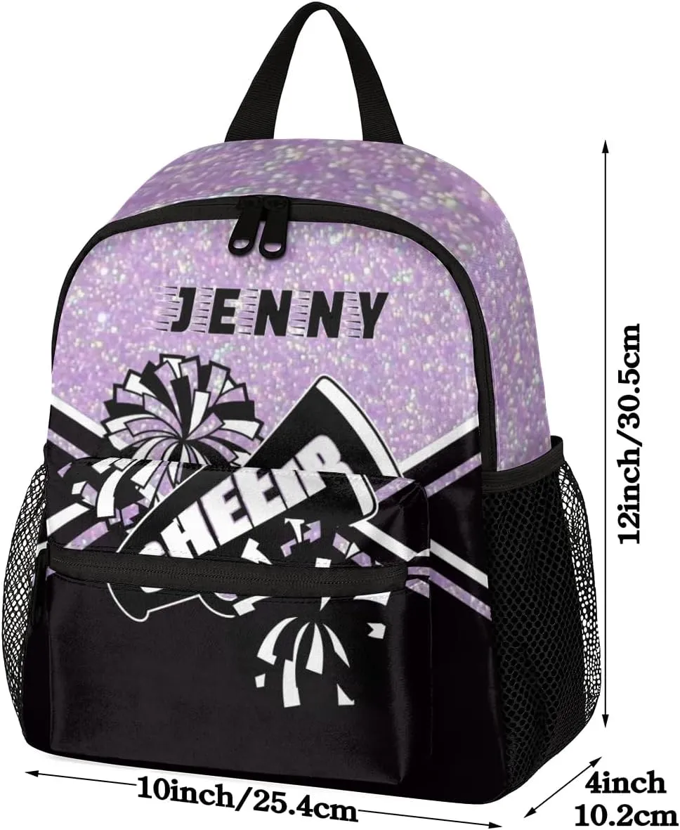 Personalized Kids Cheer Backpack for Girls Boy Cheerleader Preschool Toddler Backpack Kindergarten Nursery Bookbag Custom School Bag Purple Glitter