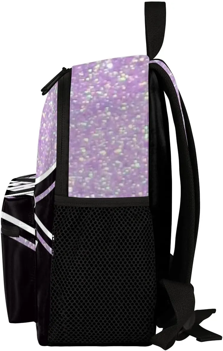 Personalized Kids Cheer Backpack for Girls Boy Cheerleader Preschool Toddler Backpack Kindergarten Nursery Bookbag Custom School Bag Purple Glitter