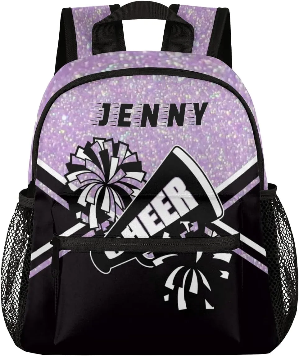 Personalized Kids Cheer Backpack for Girls Boy Cheerleader Preschool Toddler Backpack Kindergarten Nursery Bookbag Custom School Bag Purple Glitter
