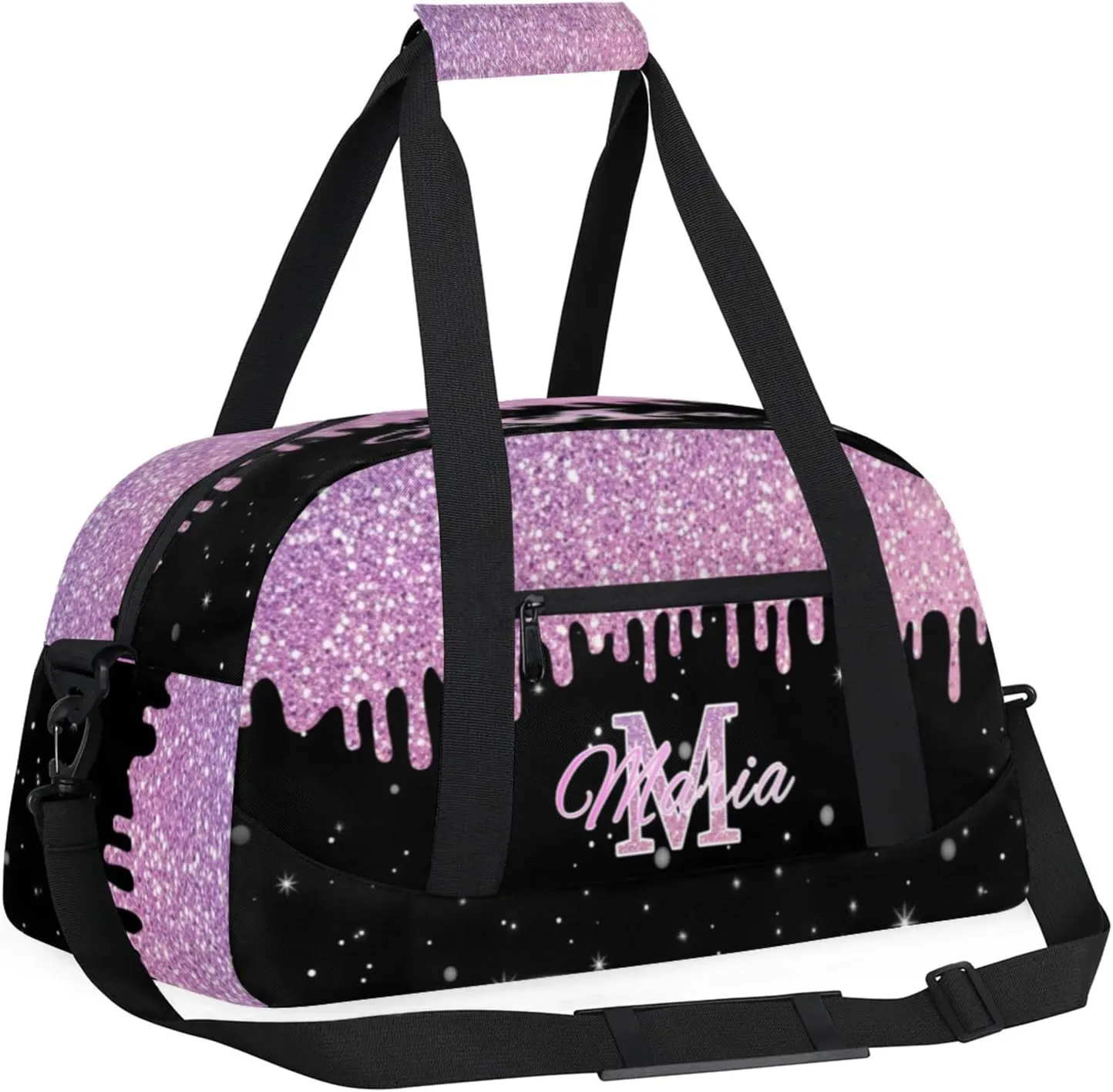 Personalized Kids Sports Duffel Bag with Name Custom Gym Dance Bag for Boys Girls Waterproof Weekender Overnight Bag for Travel Cheerleading Gymnastics Colorful Pink