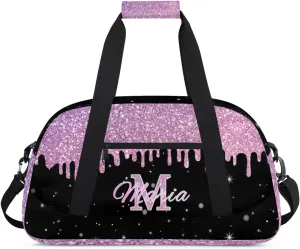 Personalized Kids Sports Duffel Bag with Name Custom Gym Dance Bag for Boys Girls Waterproof Weekender Overnight Bag for Travel Cheerleading Gymnastics Colorful Pink