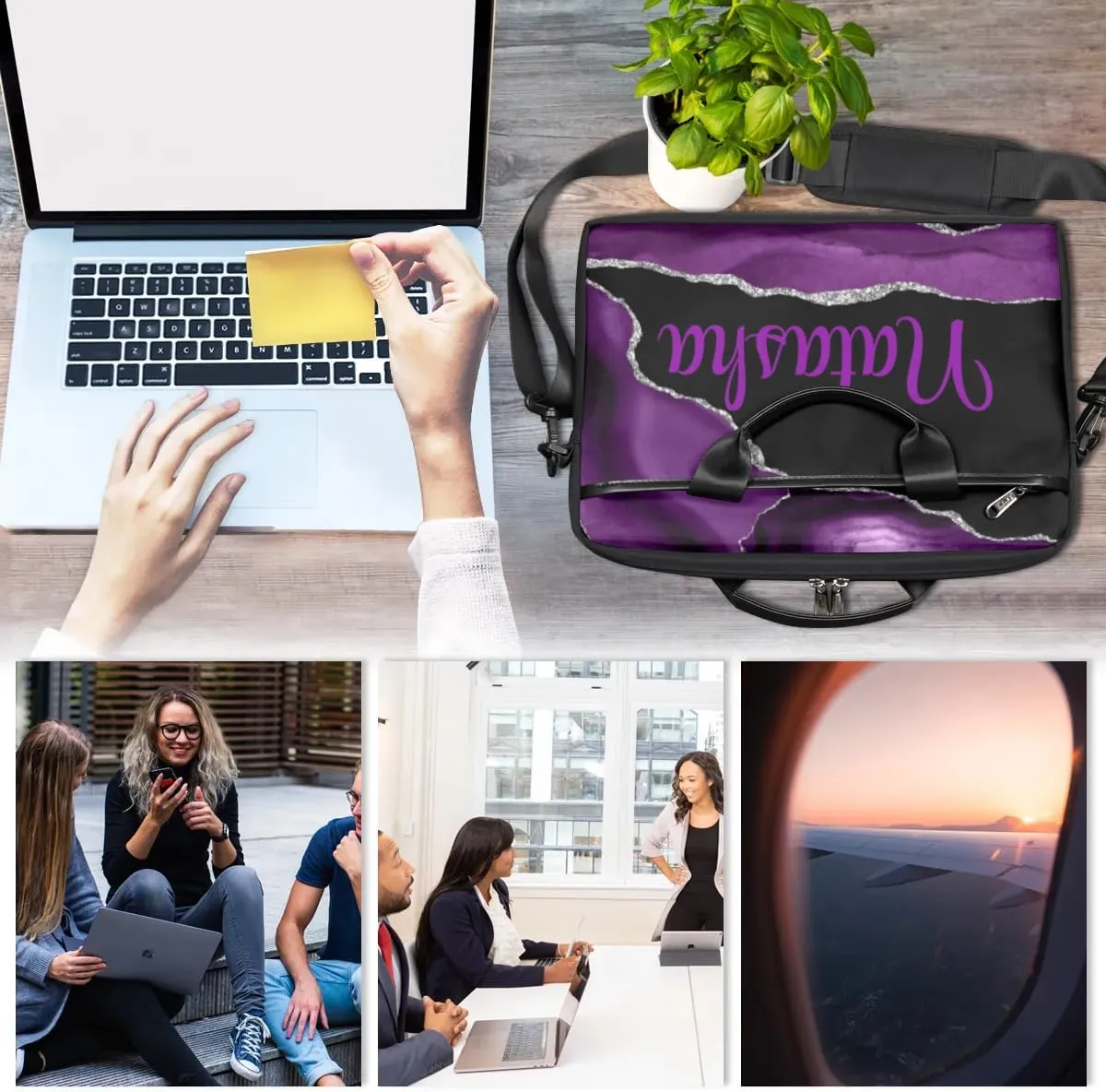 Personalized Laptop Bag Case Briefcases Shoulder Bag for Women, Custom Computer Cases for Laptops Hot Pink Flower