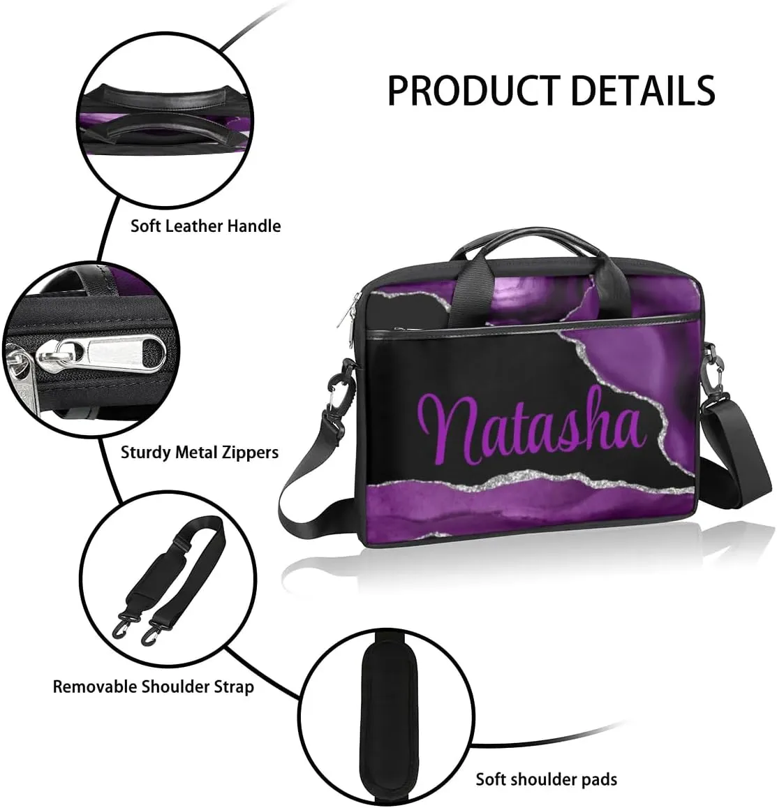 Personalized Laptop Bag Case Briefcases Shoulder Bag for Women, Custom Computer Cases for Laptops Hot Pink Flower