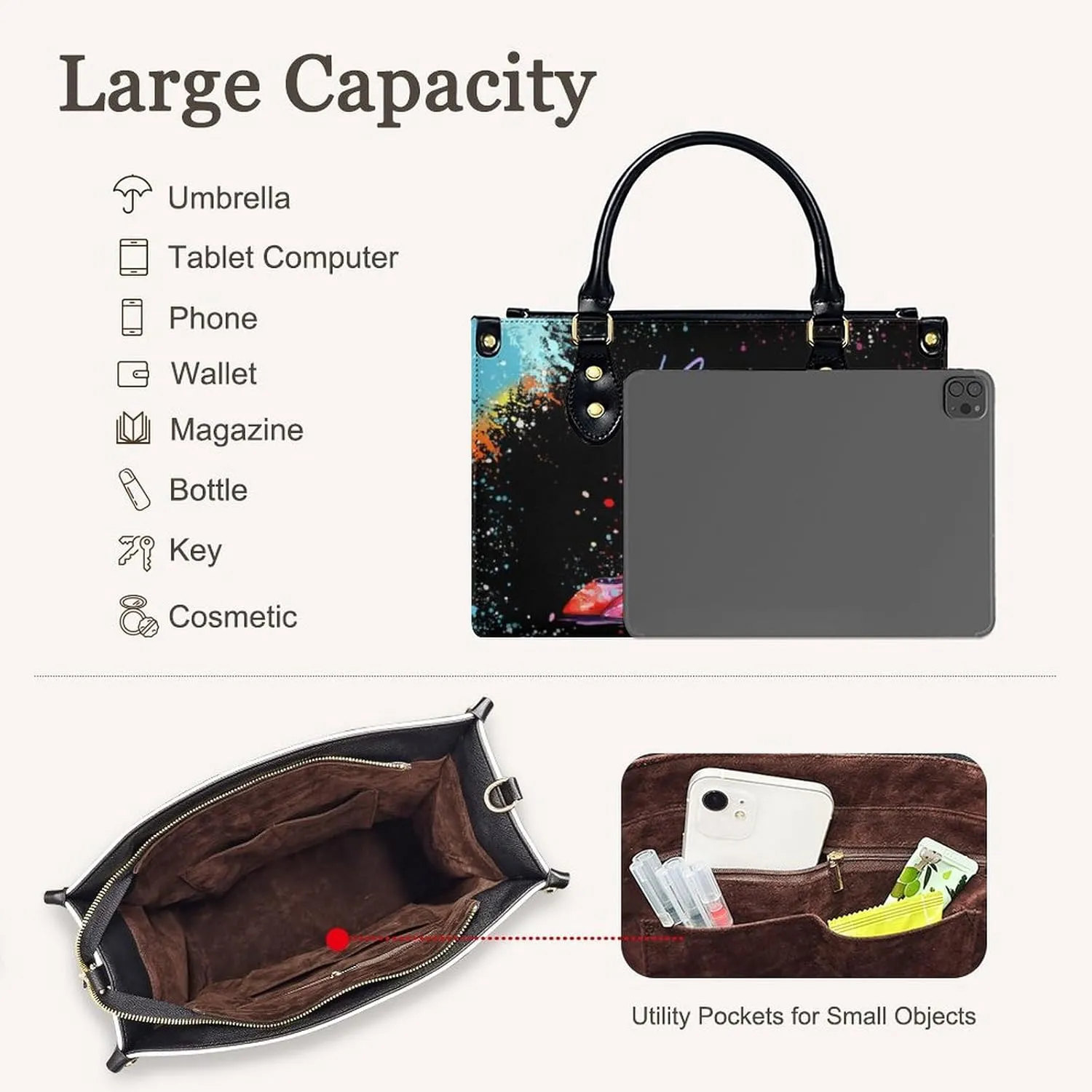 Personalized Leather Handbags for Women - Fashion Casual Shoulder Tote Bag - Gifts for Women Mom Grandma