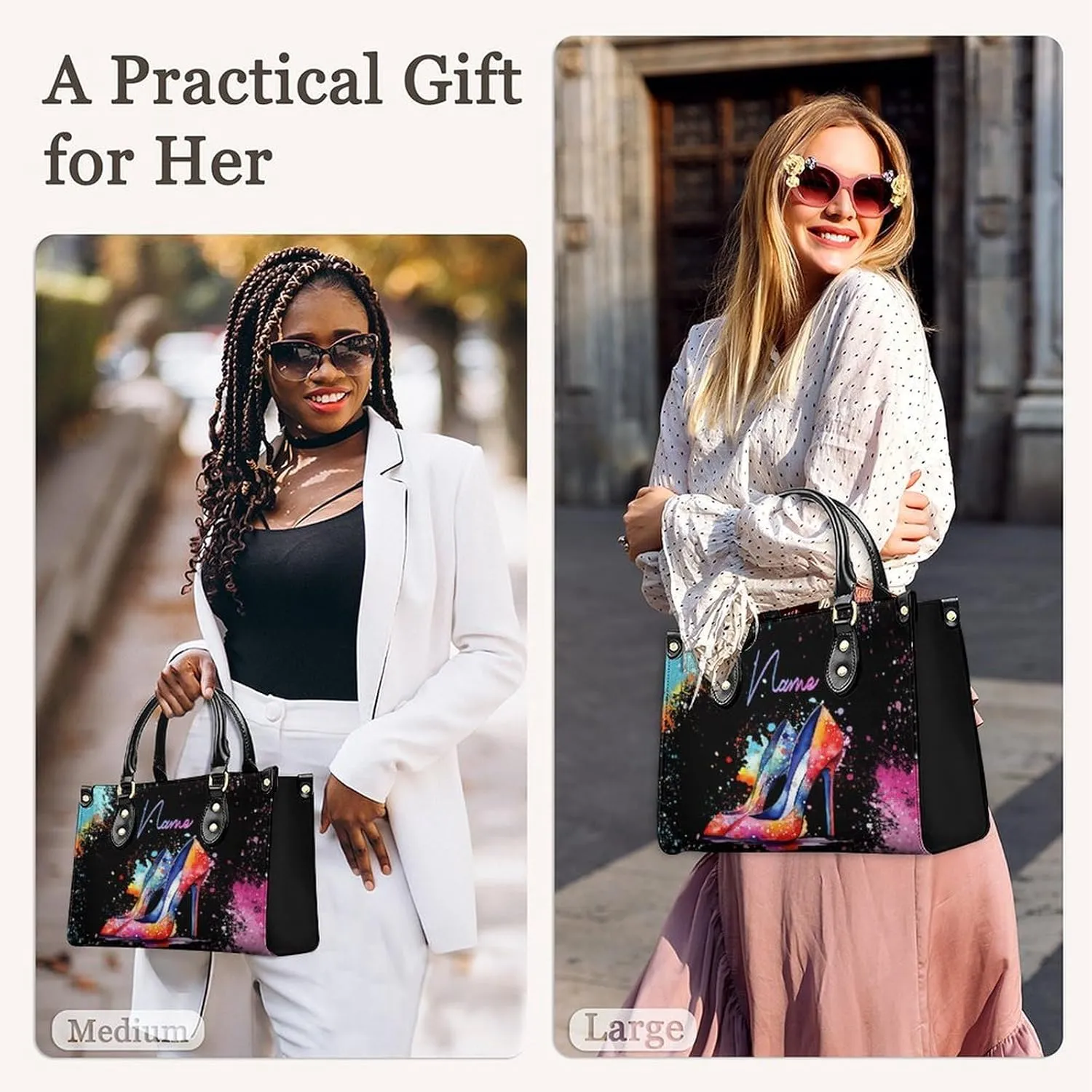 Personalized Leather Handbags for Women - Fashion Casual Shoulder Tote Bag - Gifts for Women Mom Grandma