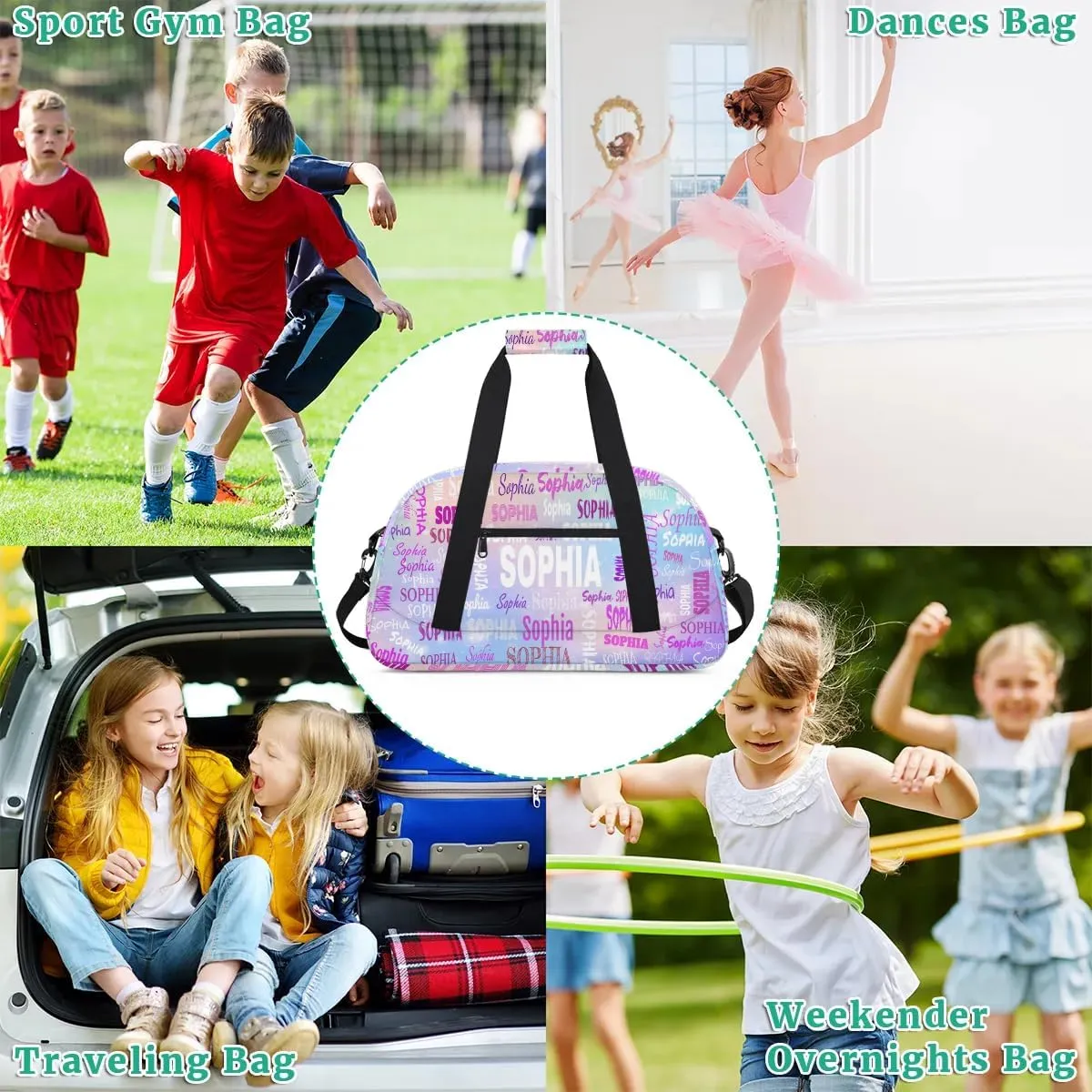 Personalized Name Dance Travel Bag for Girls, Custom Sport Duffel Bag Weekender Bags Travel Duffel Bag Gym Dancing Classes, Purple Pink Galaxy, Print Your Name all over the Bag