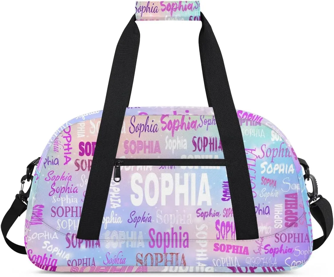 Personalized Name Dance Travel Bag for Girls, Custom Sport Duffel Bag Weekender Bags Travel Duffel Bag Gym Dancing Classes, Purple Pink Galaxy, Print Your Name all over the Bag