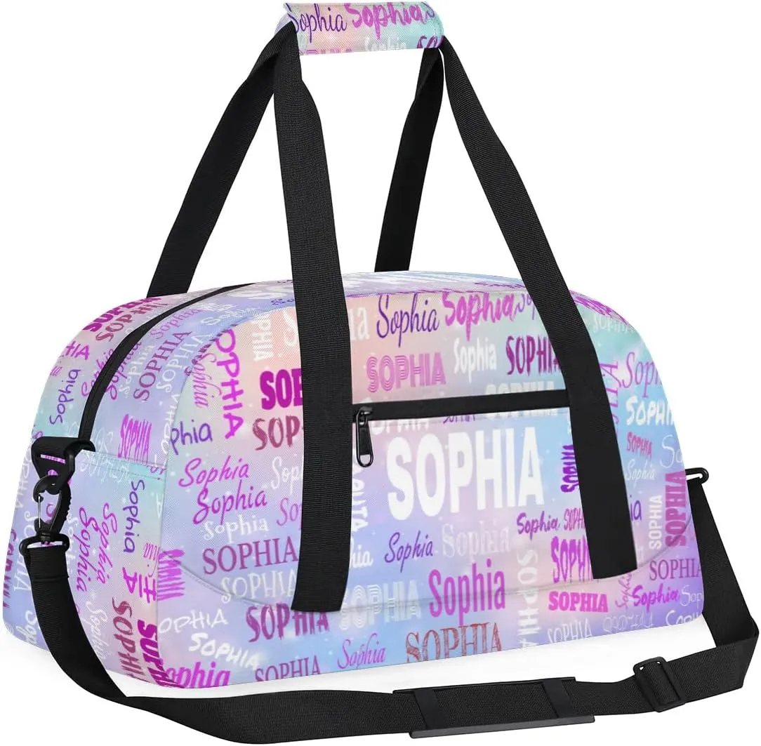 Personalized Name Dance Travel Bag for Girls, Custom Sport Duffel Bag Weekender Bags Travel Duffel Bag Gym Dancing Classes, Purple Pink Galaxy, Print Your Name all over the Bag