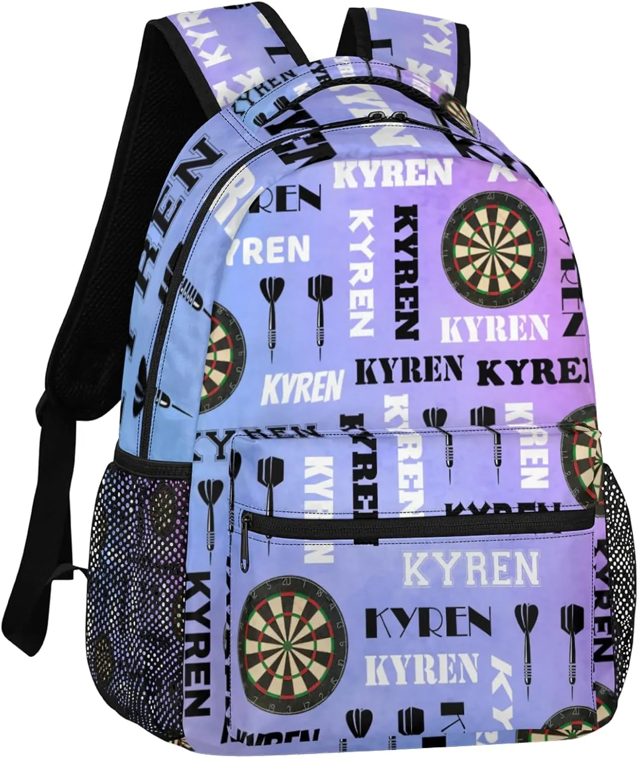 Personalized Name Darts Backpack, Sports Bag Backpack for Men Women, Custom Name Laptop Backpacks Travel Camping Daypack, Colorful