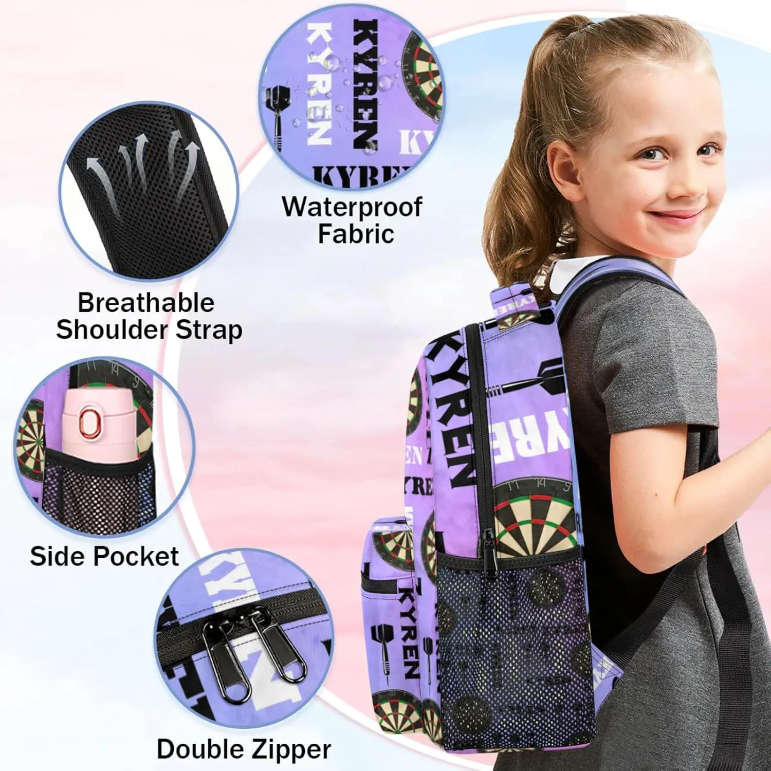 Personalized Name Darts Backpack, Sports Bag Backpack for Men Women, Custom Name Laptop Backpacks Travel Camping Daypack, Colorful