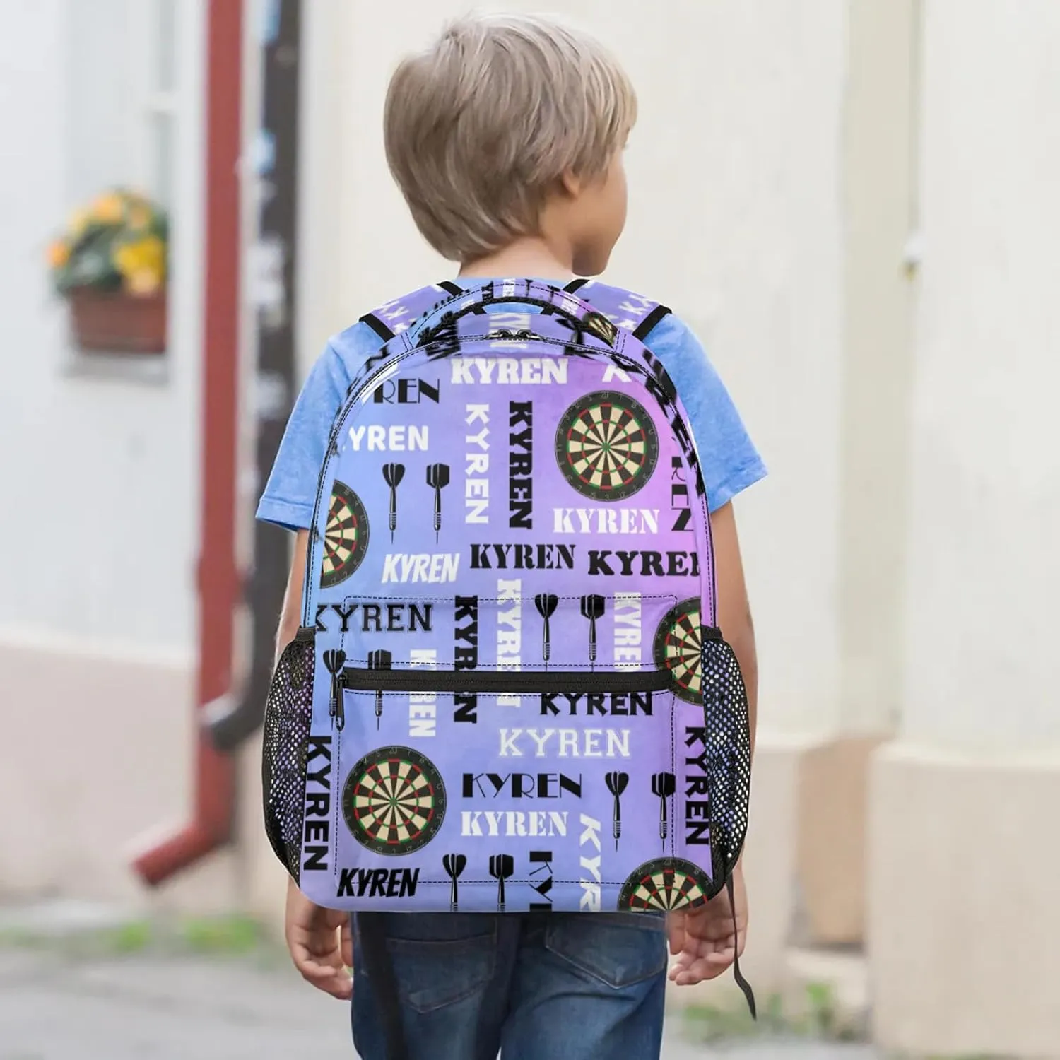 Personalized Name Darts Backpack, Sports Bag Backpack for Men Women, Custom Name Laptop Backpacks Travel Camping Daypack, Colorful