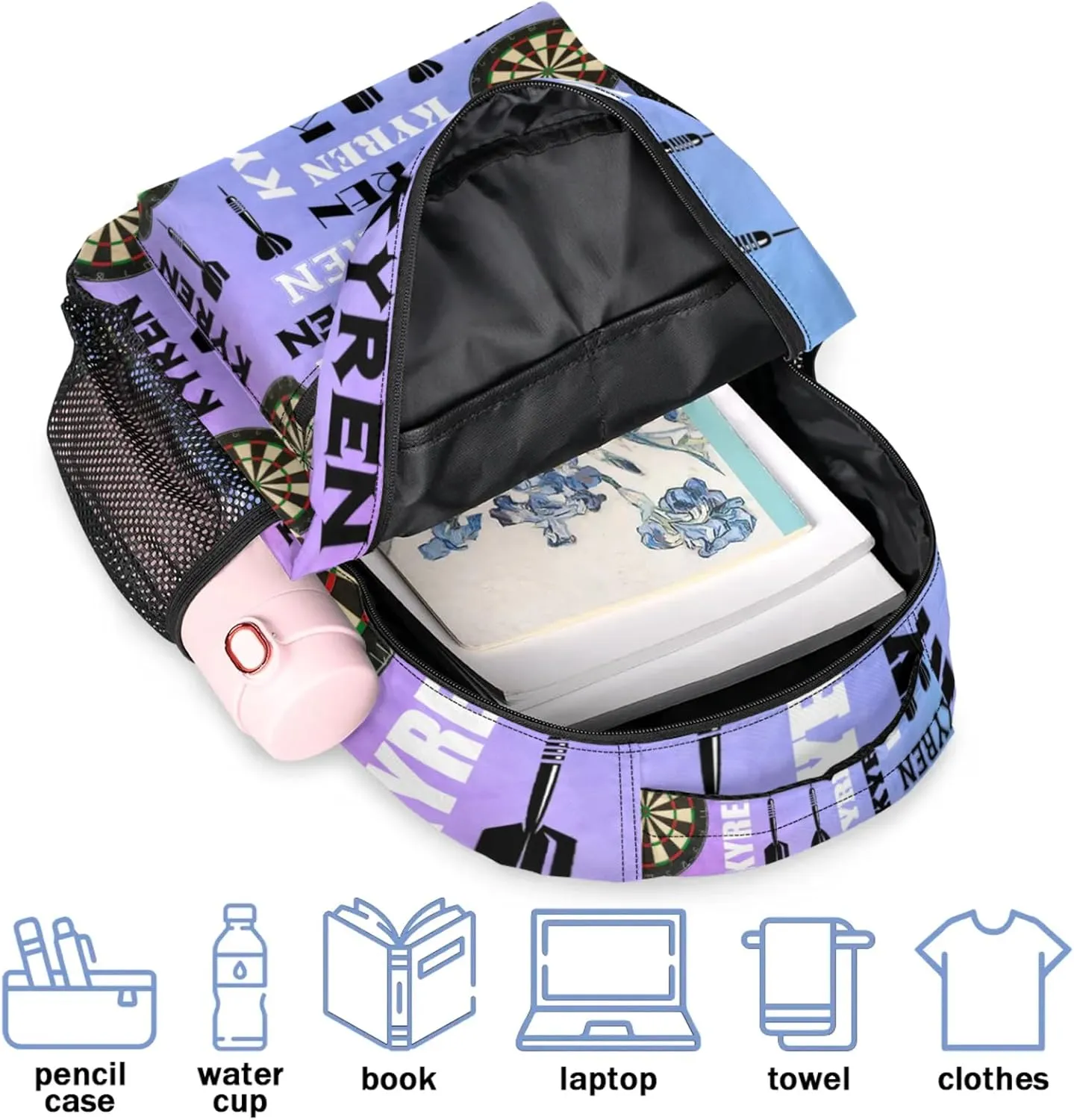 Personalized Name Darts Backpack, Sports Bag Backpack for Men Women, Custom Name Laptop Backpacks Travel Camping Daypack, Colorful