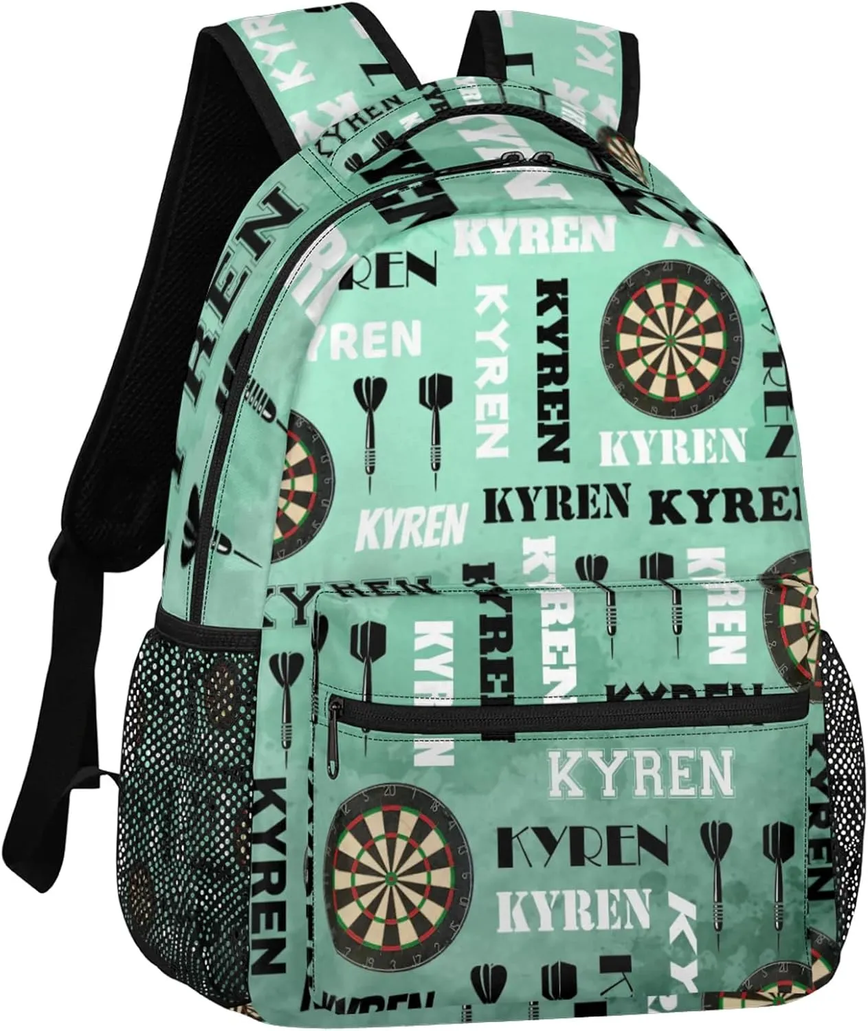 Personalized Name Darts Backpack, Sports Bag Backpack for Men Women, Custom Name Laptop Backpacks Travel Camping Daypack, Light Green