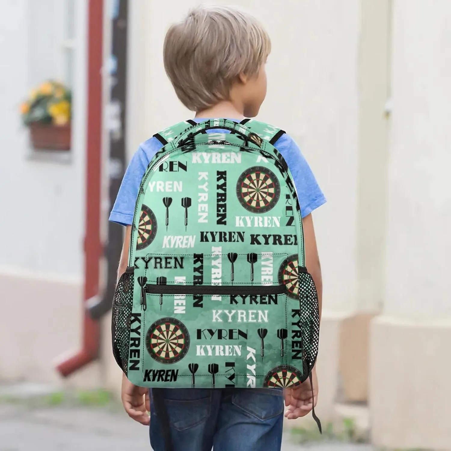 Personalized Name Darts Backpack, Sports Bag Backpack for Men Women, Custom Name Laptop Backpacks Travel Camping Daypack, Light Green