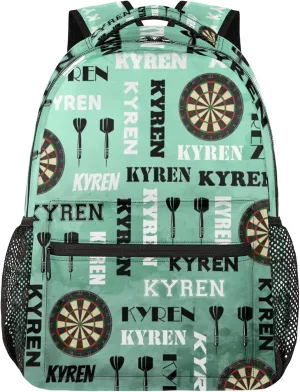 Personalized Name Darts Backpack, Sports Bag Backpack for Men Women, Custom Name Laptop Backpacks Travel Camping Daypack, Light Green