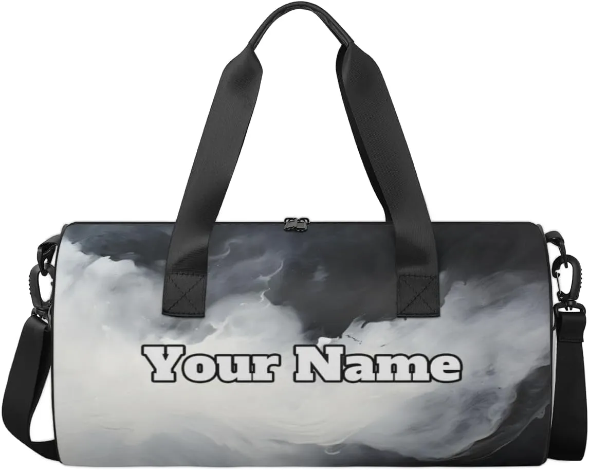 Personalized Smoke Sport Gym Bag, Custom Name Duffel Bags for Men, Waterproof Custom Sport Duffel Bag, Gymnastics Dance, White Smoke