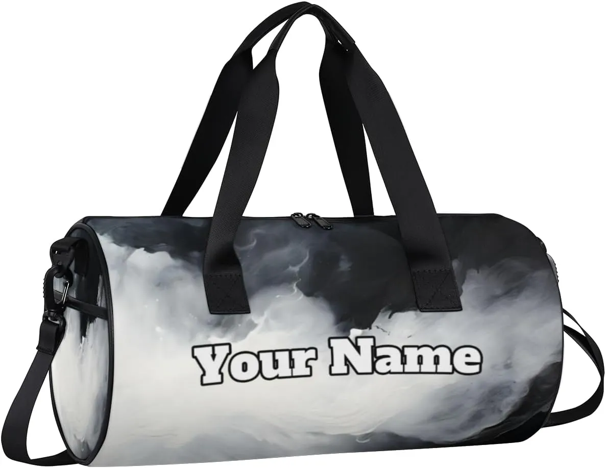 Personalized Smoke Sport Gym Bag, Custom Name Duffel Bags for Men, Waterproof Custom Sport Duffel Bag, Gymnastics Dance, White Smoke