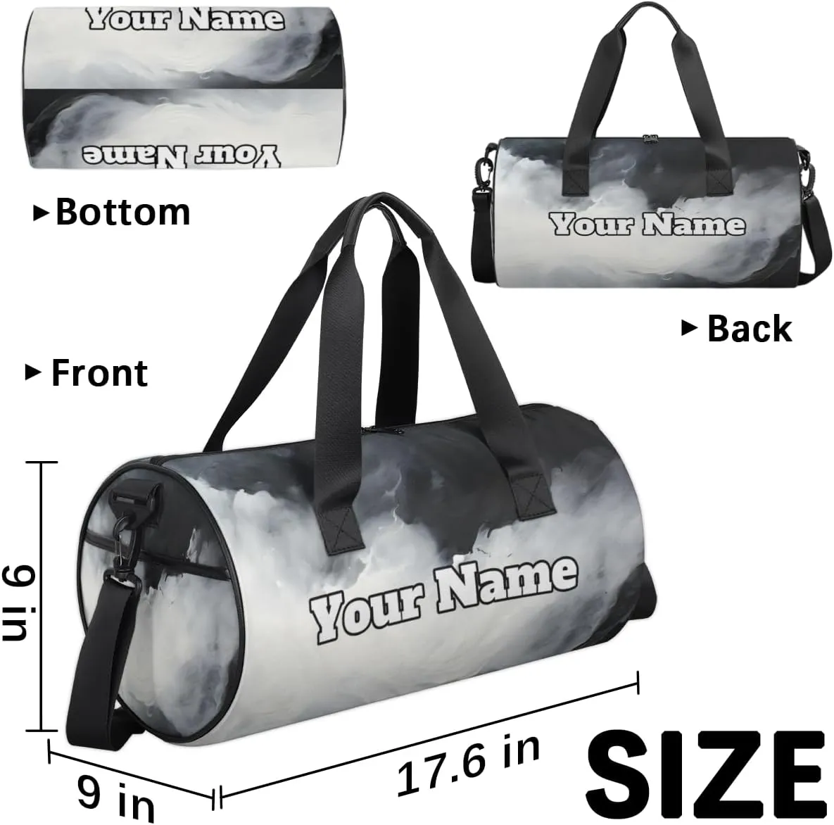 Personalized Smoke Sport Gym Bag, Custom Name Duffel Bags for Men, Waterproof Custom Sport Duffel Bag, Gymnastics Dance, White Smoke