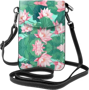 PHAYAH Blooming Lotus Pond Small Crossbody Phone Bags For Women Leather Cell Phone Purse Wallet