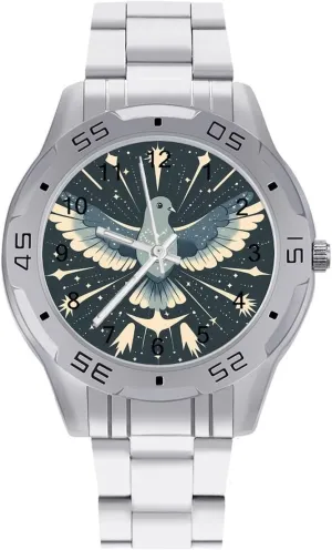 Pigeon Simple Wrist Watches for Men Silver Casual Big Face Dress Watch Easy to Read