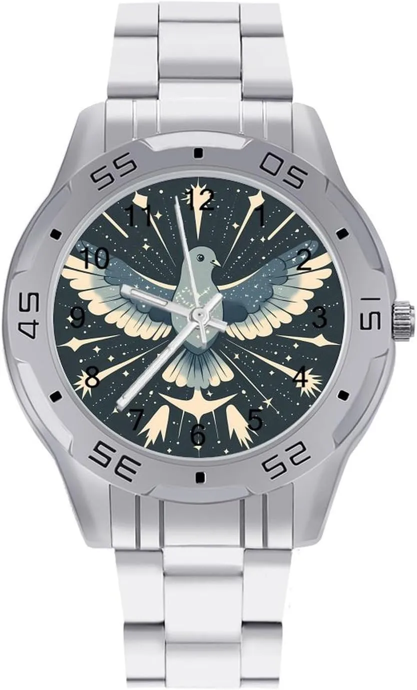Pigeon Simple Wrist Watches for Men Silver Casual Big Face Dress Watch Easy to Read