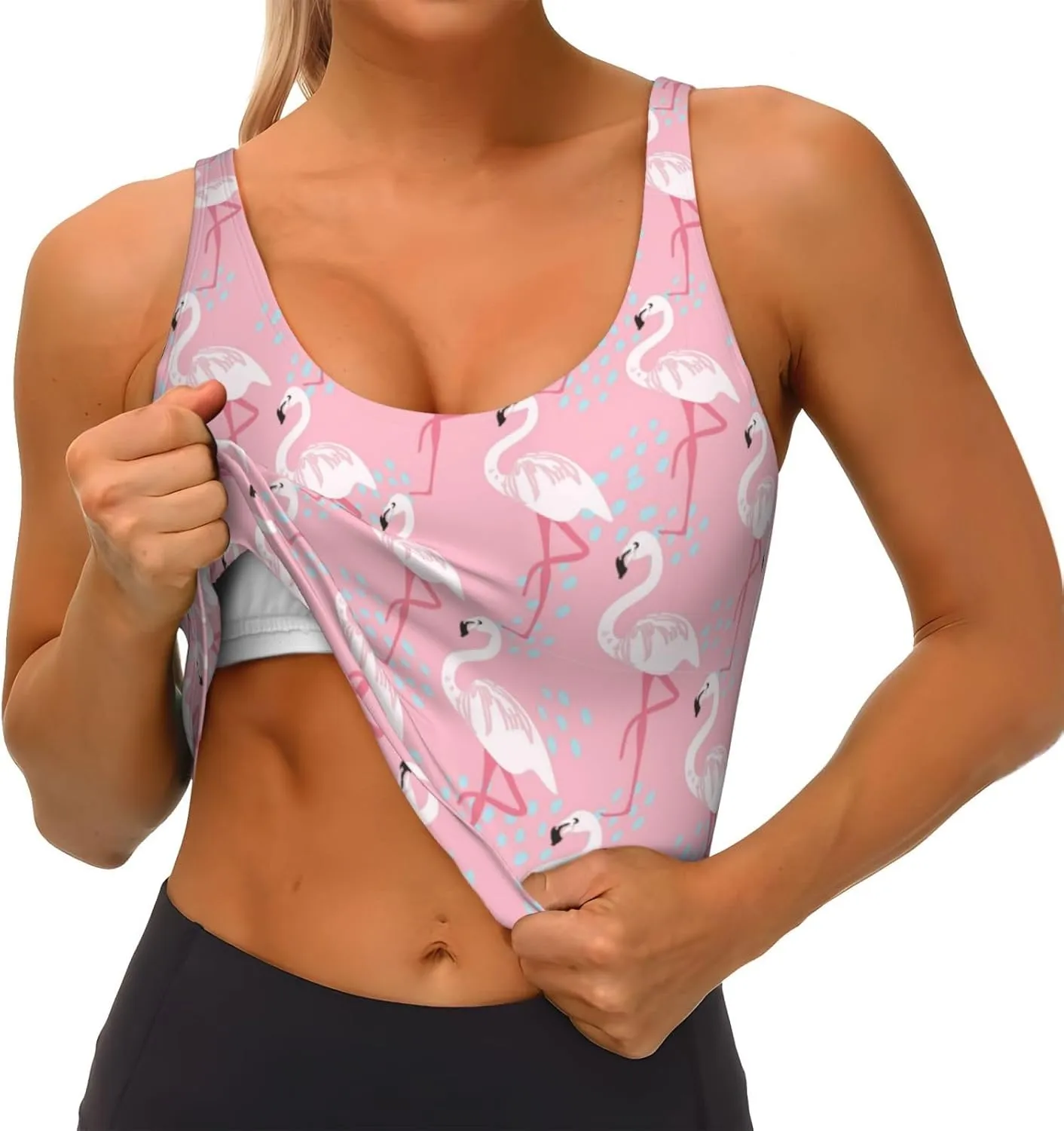 Pink Flamingo Sports Bras for Women Yoga Comfort Seamless Stretchy with Removable Pads