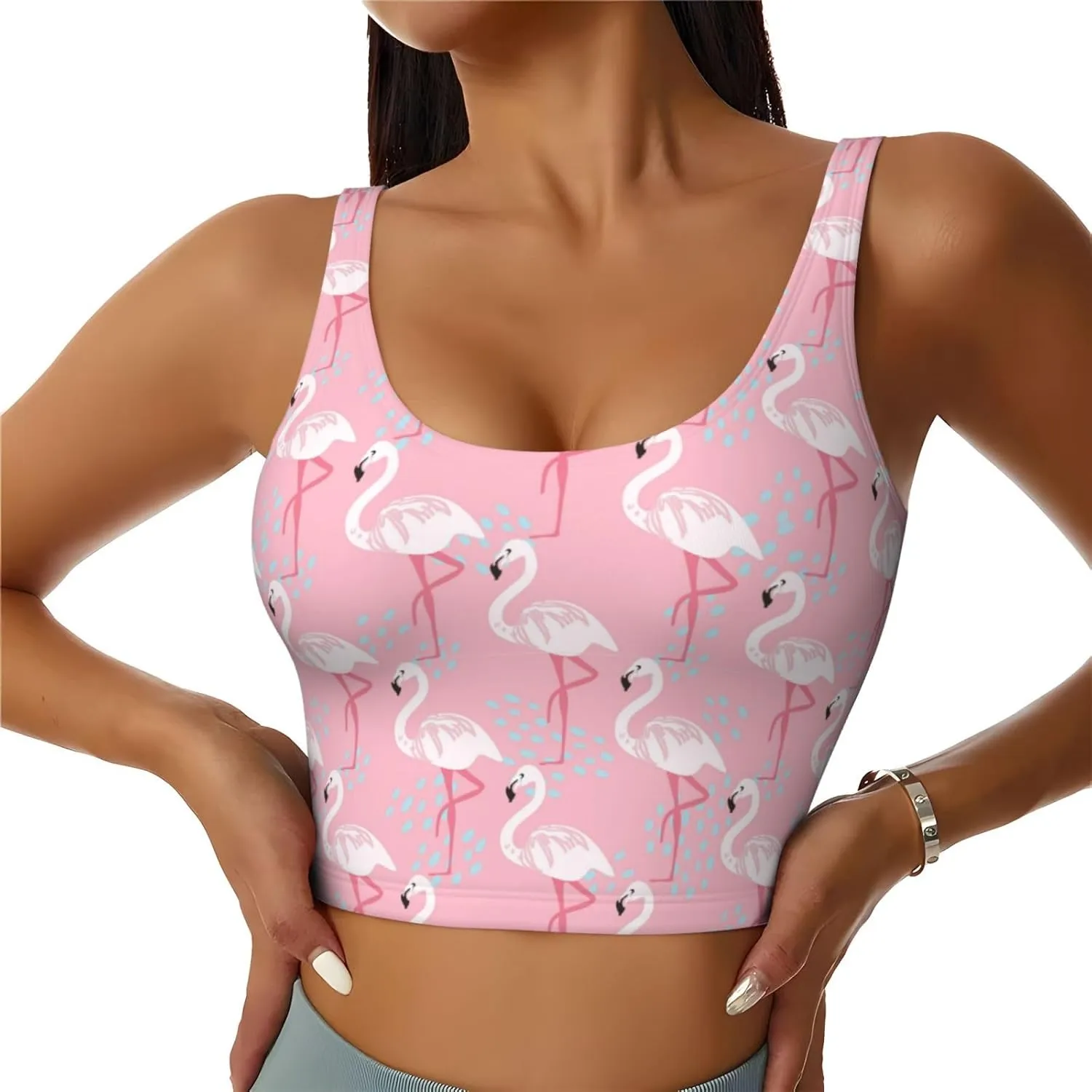 Pink Flamingo Sports Bras for Women Yoga Comfort Seamless Stretchy with Removable Pads